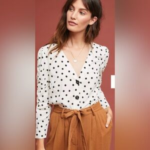 Maeve Jourdain Blouse White and Black Polka Dot